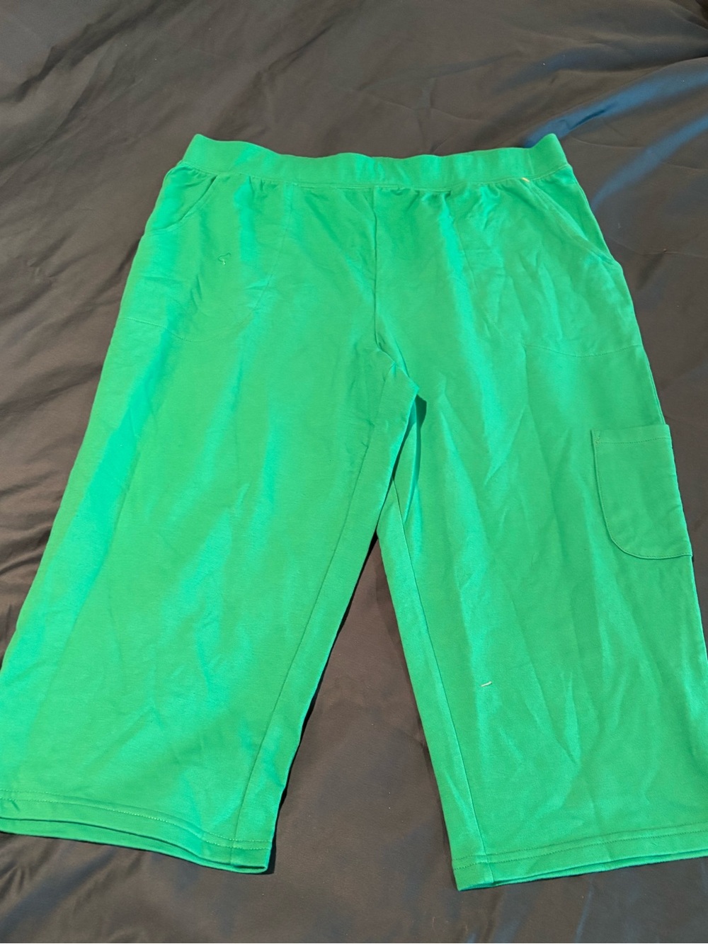 Two Pair Active French Terry Cargo Capri Pants - brown & green